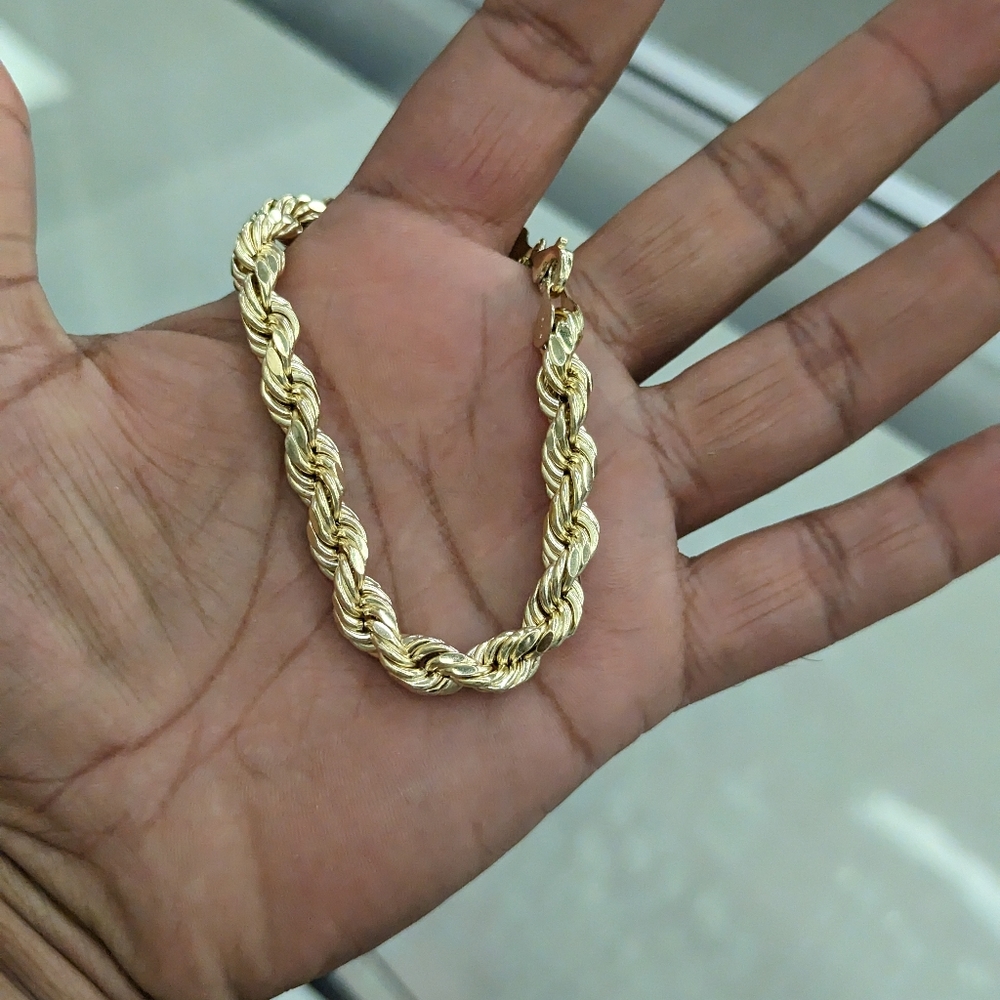 10kt Real Gold Rope Bracelet 8mm 8 inches